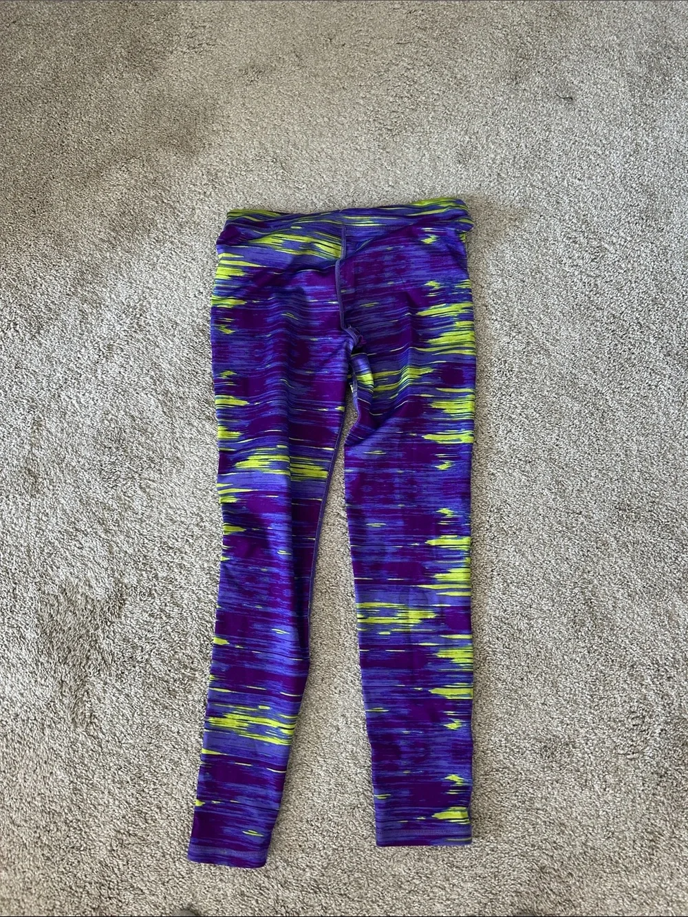 Old Navy Purple Leggings with Neon Green & Blue Space-Dye